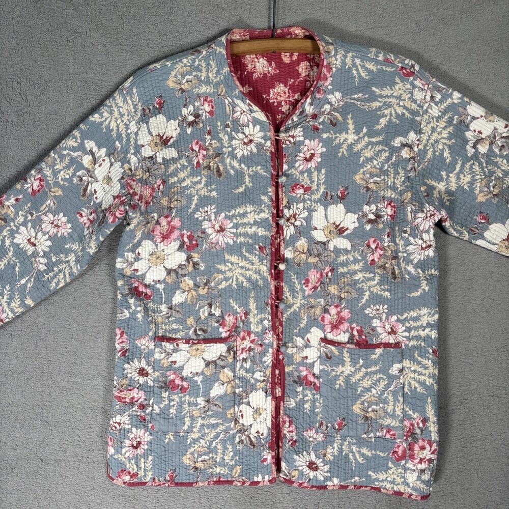 Women's XL Reversible Quilted Jacket Floral Grandmacore Boho Vintage Cottagecore - Picture 2 of 16